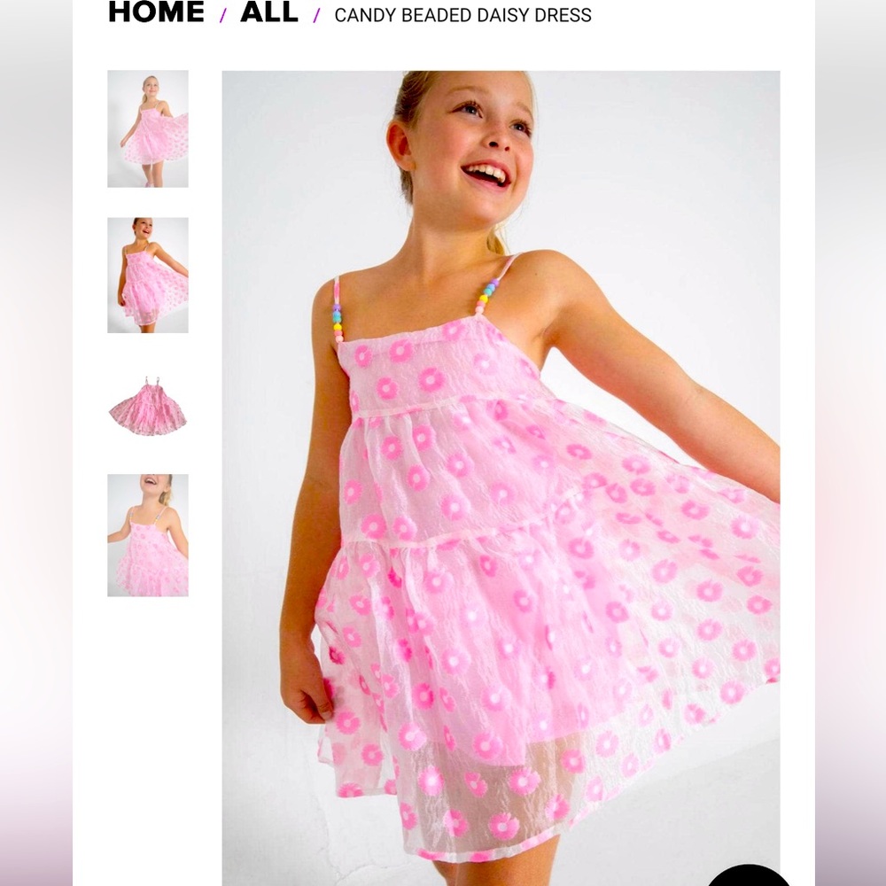 NWOT Lola + the Boys Candy Beaded Daisy Dress Size 8, pink rainbow beads